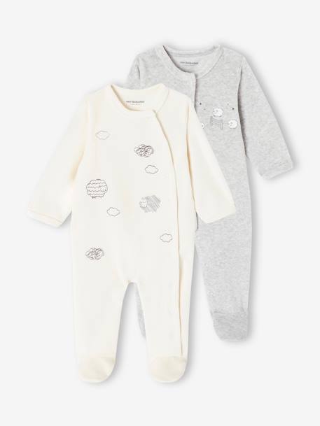 Pack of 2 'Little Lambs' Sleepsuits in Velour, for Babies pale yellow 