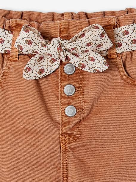 Paperbag Trousers & Floral Belt for Girls apricot+cinnamon+green+mauve 