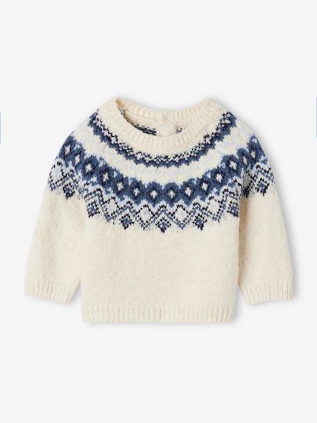 Jacquard Jumper in Ultra Soft Fuzzy Knit for Baby Boys ecru 