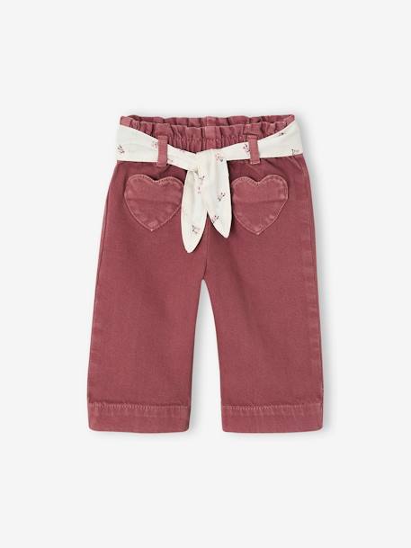 Wide-Leg Coloured Trousers with Tie Belt for Baby Girls purple clover 