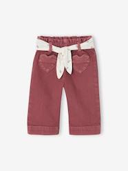 -Wide-Leg Coloured Trousers with Tie Belt for Baby Girls