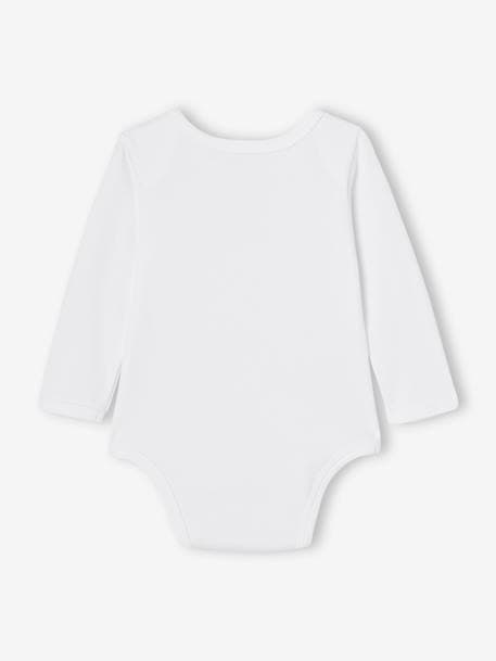 Pack of 5 Long Sleeve Bodysuits in Organic Cotton with Cutaway Shoulders for Babies, BASICS set white 