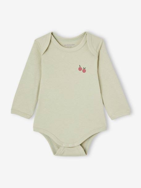 Pack of 5 Long Sleeve Bodysuits with Cutaway Shoulders, Fruits sage green 