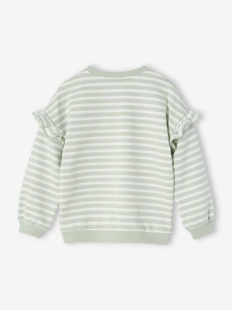 Sailor-type Sweatshirt with Ruffles on the Sleeves, for Girls aqua green+denim blue+lilac+old rose+striped pink 