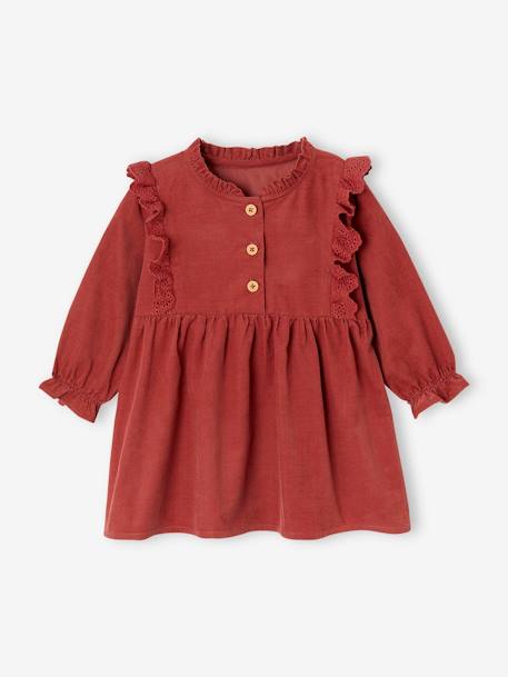 Corduroy Dress with Broderie Anglaise Ruffles for Baby Girls terracotta 