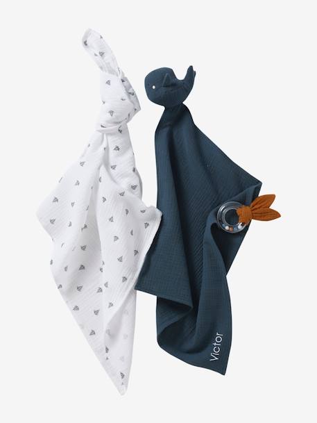 3-Piece Gift Box: Muslin Square + Soft Toy + Rattle blue+brown 