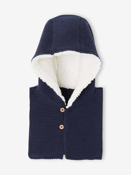 Cardigan + Detachable Hood Lined in Sherpa, for Babies navy blue 