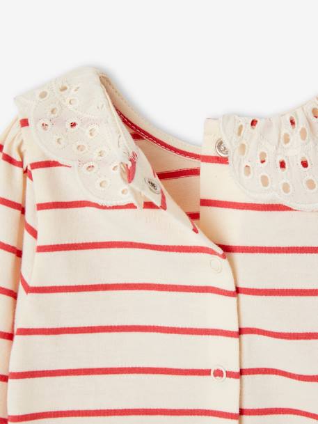 Long Sleeve Top with Embroidered Collar, for Babies BEIGE LIGHT SOLID+striped navy blue+striped red 