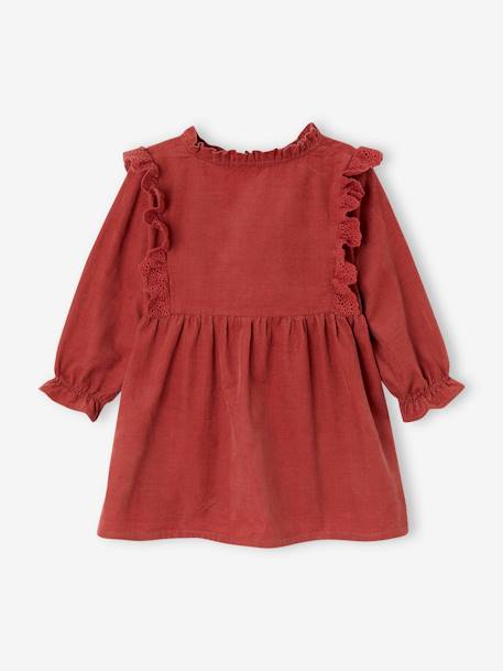 Corduroy Dress with Broderie Anglaise Ruffles for Baby Girls terracotta 