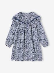 Girls-Dresses-Floral Print Dress with Ruffled Collar, for Girls