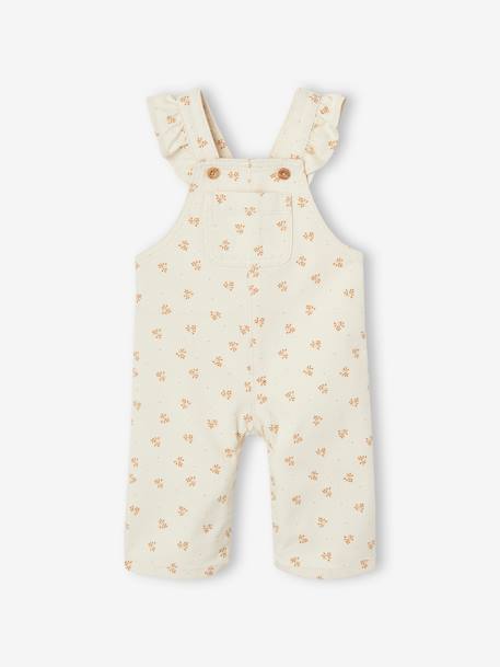 Floral Dungarees with Ruffles for Baby Girls vanilla 