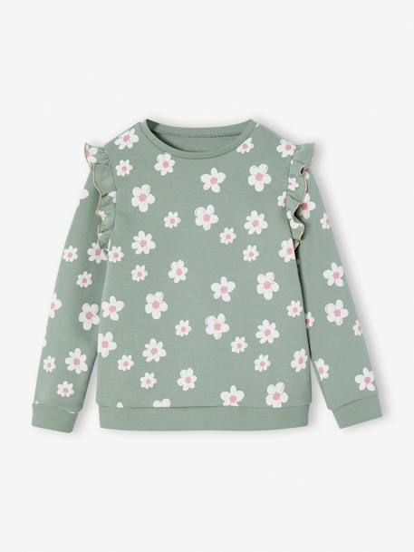 Sweatshirt with Ruffles & Message for Girls ecru+grey green+navy blue+rose 