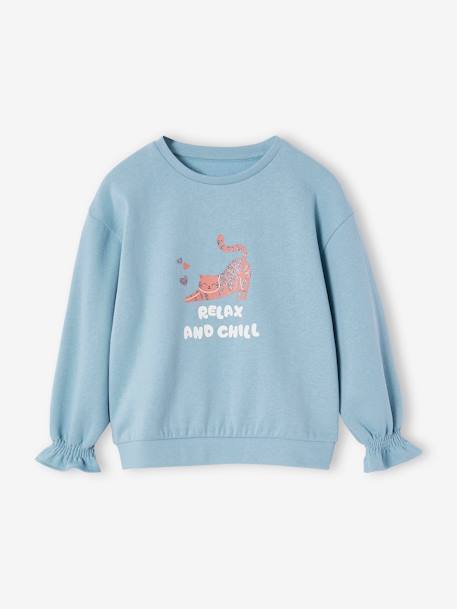 Top with Animal & Fancy Details, for Girls marl grey+sky blue 