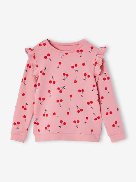 Sweatshirt with Ruffles & Message for Girls ecru+grey green+navy blue+rose 