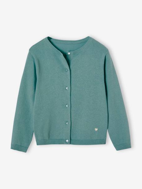 Fine Knit Basics Cardigan for Girls almond green+blush+emerald green+marl grey+navy blue+rosy+sky blue+vanilla 