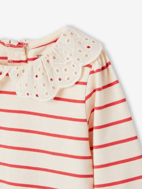 Long Sleeve Top with Embroidered Collar, for Babies BEIGE LIGHT SOLID+striped navy blue+striped red 