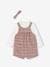 Chequered Short Dungarees + Shirt & Headband Ensemble for Baby Girls dusky pink 