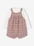 Chequered Short Dungarees + Shirt & Headband Ensemble for Baby Girls dusky pink 