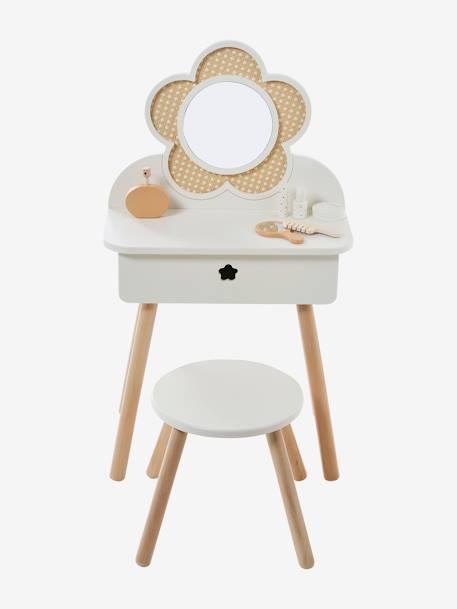 Straw Dressing Table + Accessories, in Certified Wood rose+white 