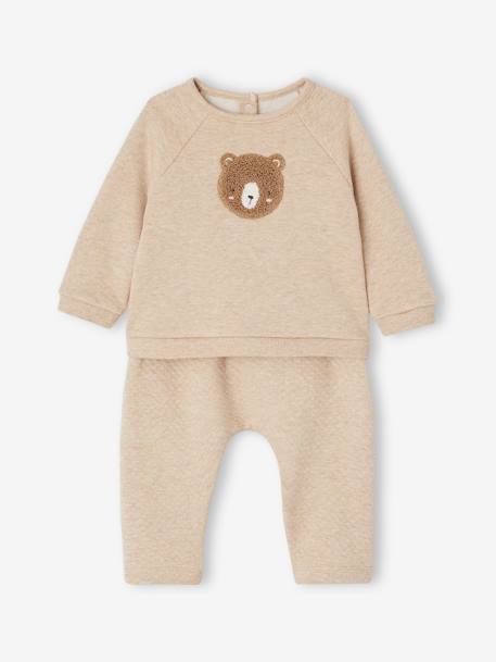 Sweatshirt & Trousers Combo for Babies ecru+marl beige+rose 