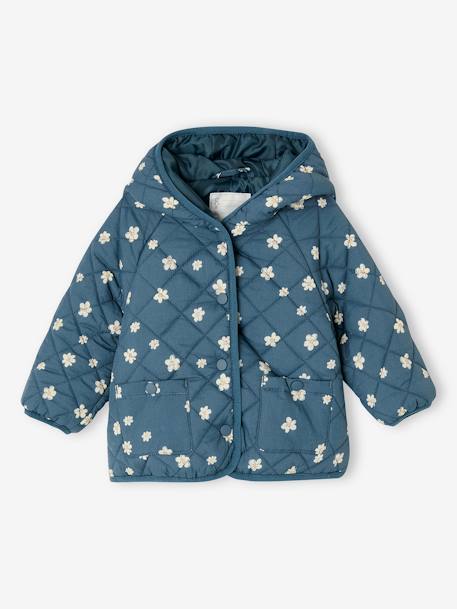 Padded Jacket with Hood, for Babies ecru+green+ocean blue 