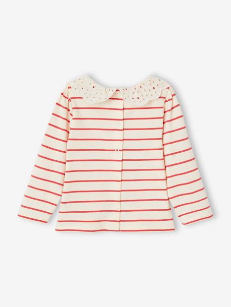 Long Sleeve Top with Embroidered Collar, for Babies BEIGE LIGHT SOLID+striped navy blue+striped red 