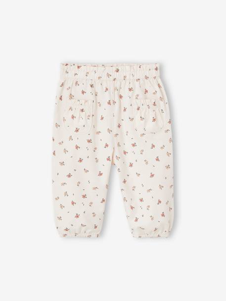 Corduroy Trousers with Flowers for Baby Girls ecru 