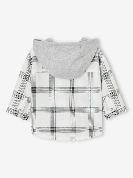 Chequered Hooded Shirt for Babies ecru 