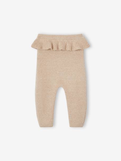 Knitted Trousers with Ruffle, for Babies marl beige 