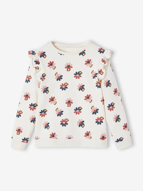 Sweatshirt with Ruffles & Message for Girls ecru+grey green+navy blue+rose 