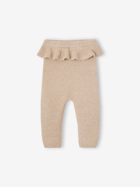 Knitted Trousers with Ruffle, for Babies marl beige 