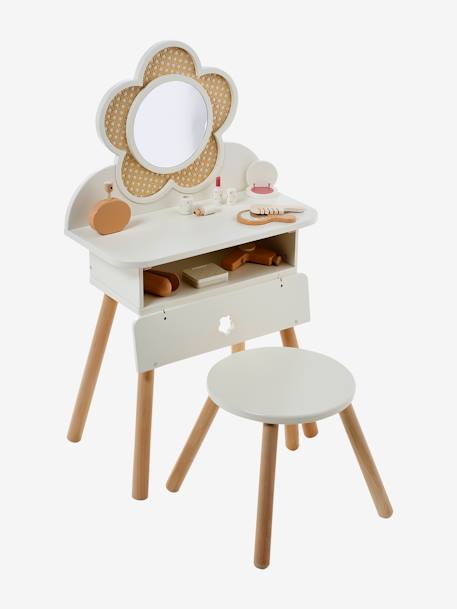 Straw Dressing Table + Accessories, in Certified Wood rose+white 