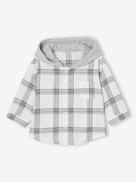 Chequered Hooded Shirt for Babies ecru 