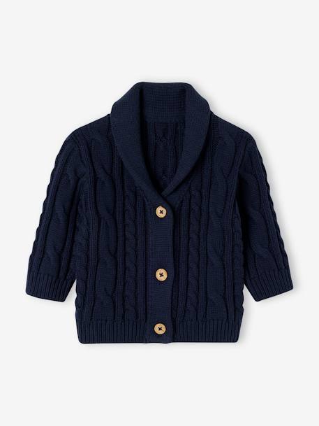 Cable Knit Cardigan with Buttons on the Front navy blue 