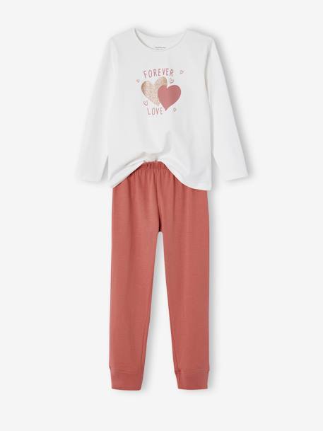 Pack of 2 Pyjamas with Hearts, for Girls raspberry pink 