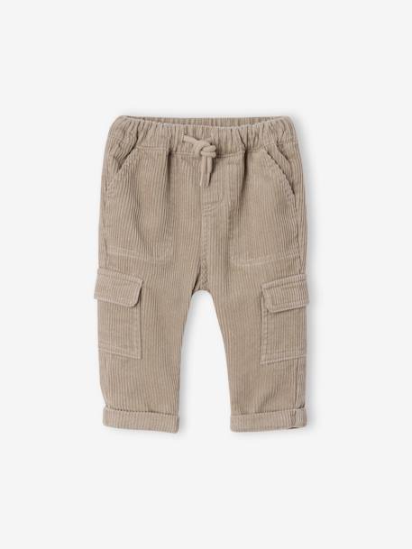 Corduroy Cargo-Style Trousers for Babies taupe+terracotta 