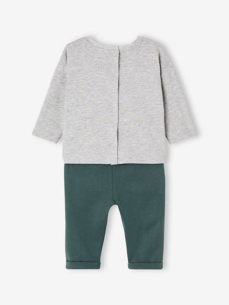 T-Shirt + Fleece Trouser Ensemble for Babies caramel+fir green 