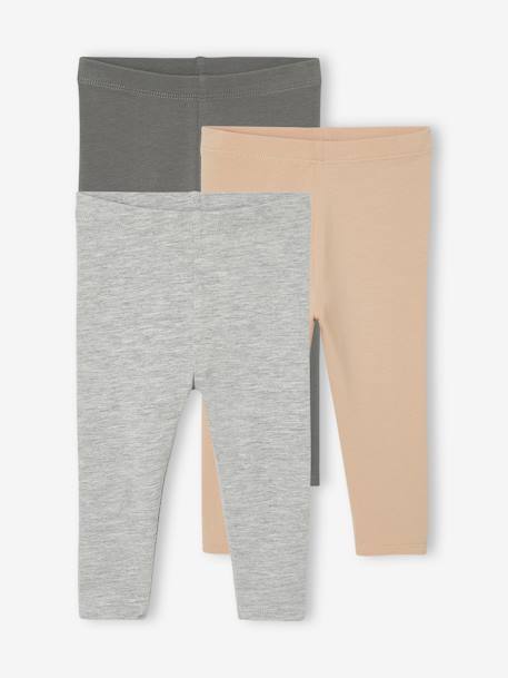 Pack of 3 Plain Leggings for Babies, BASICS marl grey 