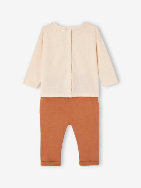 T-Shirt + Fleece Trouser Ensemble for Babies caramel+fir green 