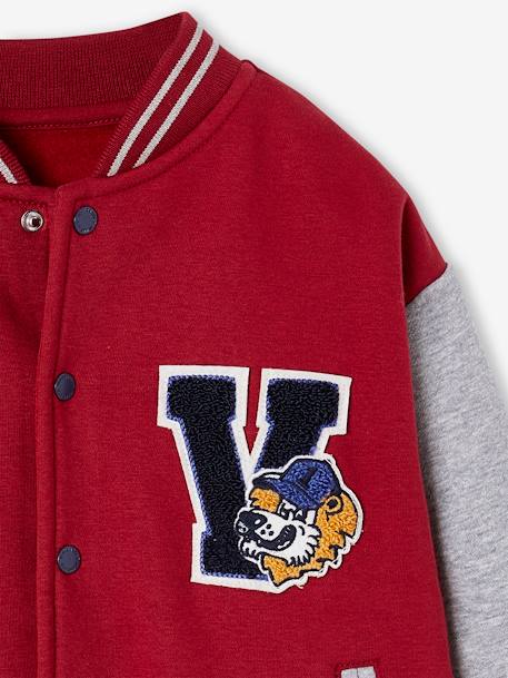 College-Type Jacket in Fleece, Patch in Bouclé Knit, for Boys fir green+hazel+red 