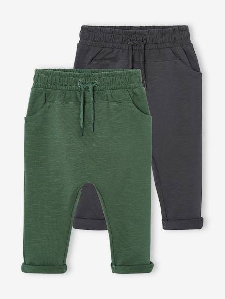 Pack of 2 Fleece Trousers for Babies, Basics fir green 