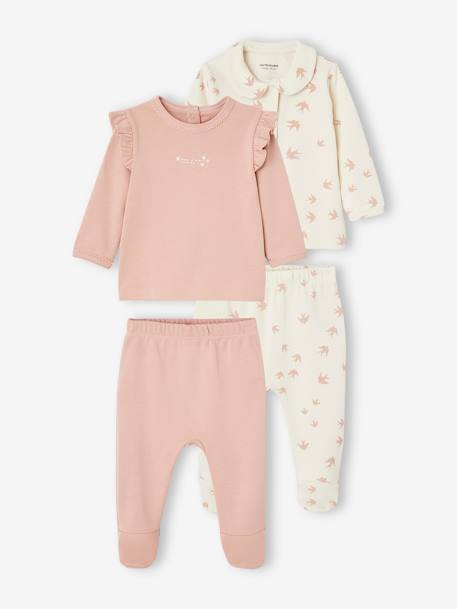 Pack of 2 Interlock Birds Pyjamas for Babies rosy 