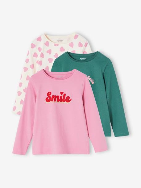 Pack of 3 Long Sleeve Tops for Girls almond green+anthracite+navy blue+old rose 