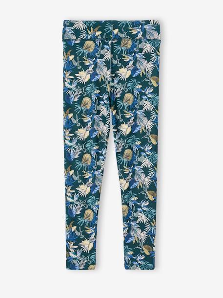 Sports Leggings in Techno Fabric, Exotic Flowers, for Girls printed green 