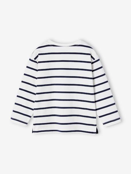 Striped Long Sleeve T-Shirt for Boys ecru+peacock blue 