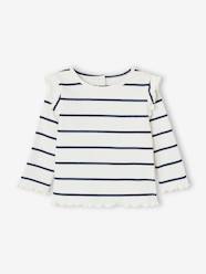 Baby-Rib Knit T-Shirt with Ruffled Sleeves for Baby Girls