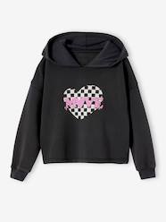 -Short Sports Hoodie with Chequered Heart Motif for Girls