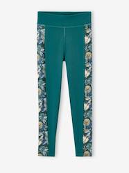 Sports Leggings in Techno Fabric, Stripe on the Sides with Exotic Flowers Print, for Girls