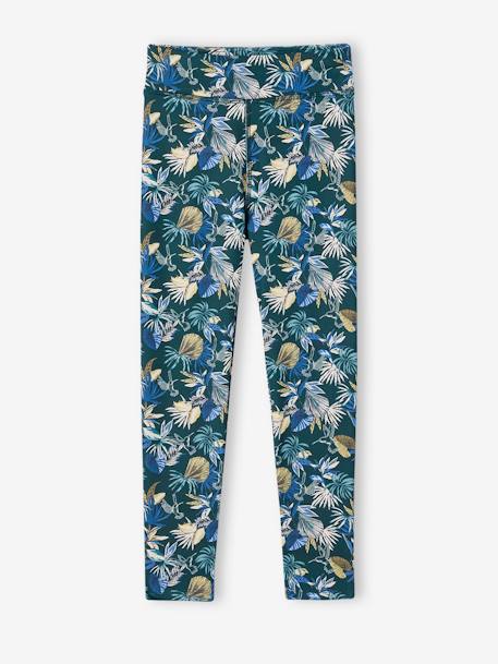 Sports Leggings in Techno Fabric, Exotic Flowers, for Girls printed green 