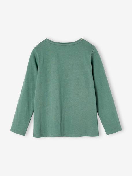 Basics Long Sleeve Top for Girls, Glittery Heart ecru+emerald green 